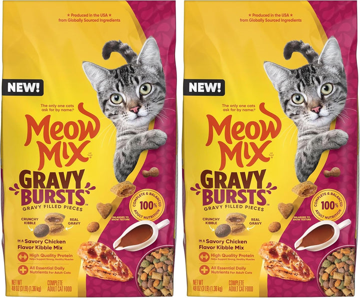 Gravy Bursts Dry Cat Food, Chicken, 3 LB Bag