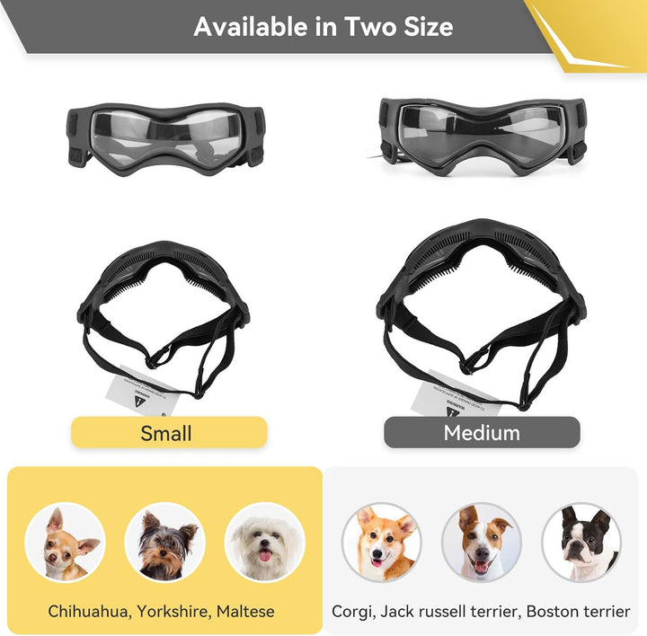 Small Breed Dog Goggles, Sunglasses with UV Protection for Outdoor Riding & Driving, Black