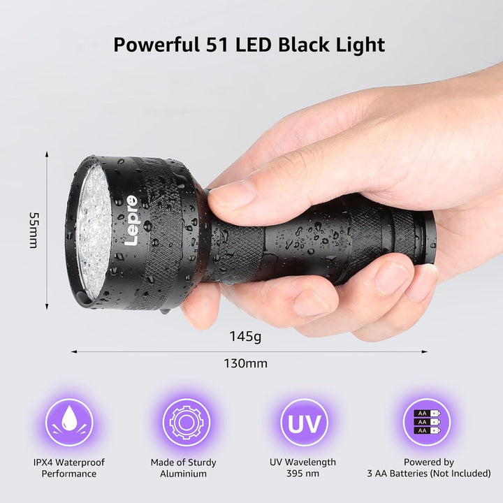 51 Leds UV Light Handheld Blacklight, UV Flashlight Black Light, 395Nm Detector for Pet Urine, Stains, Bed Bug and Scorpions, Battery Not Included