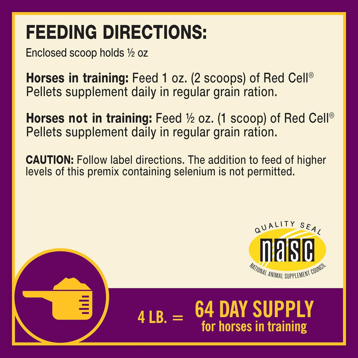 Horse Health Red Cell Pellets, Vitamin-Iron-Mineral Supplement for Horses, Helps Fill Important Nutritional Gaps in Horse'S Diet, 4 Lbs., 64-Day Supply