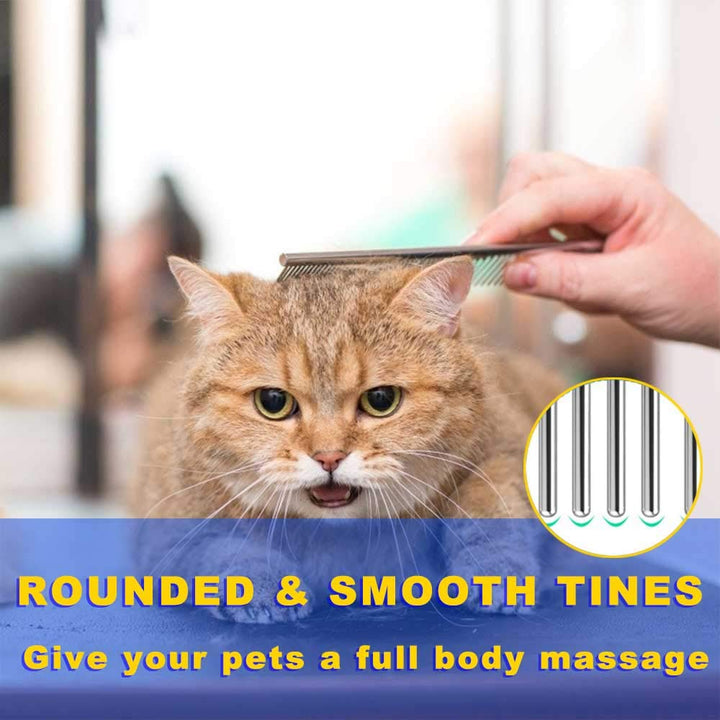 2 Pack Dog Combs with Rounded Ends Stainless Steel Teeth, Cat Comb for Removing Tangles and Knots, Professional Grooming Tool for Long and Short Haired Dog, Cat and Other Pets, 6.3IN/7.4IN