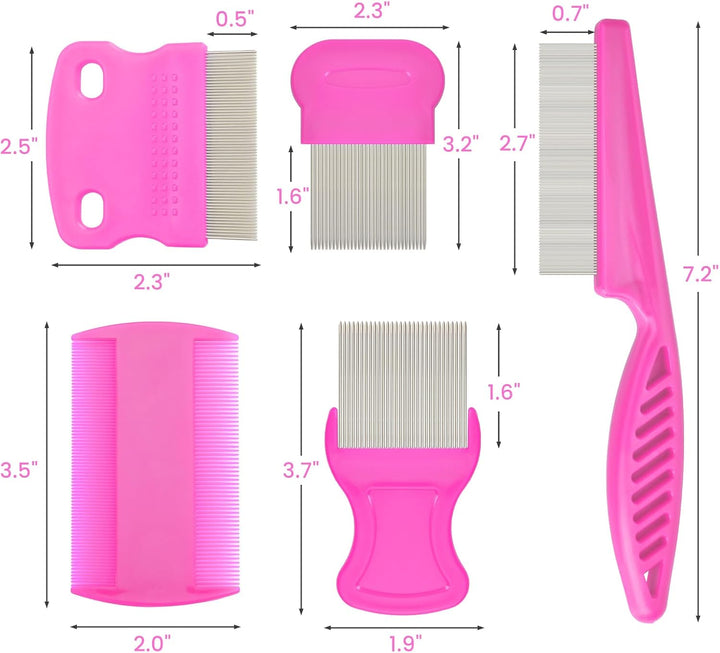 Flea Comb Set for Cats & Dogs - 6 Pack Pet Grooming for Small, Medium & Large Pets (Pink)