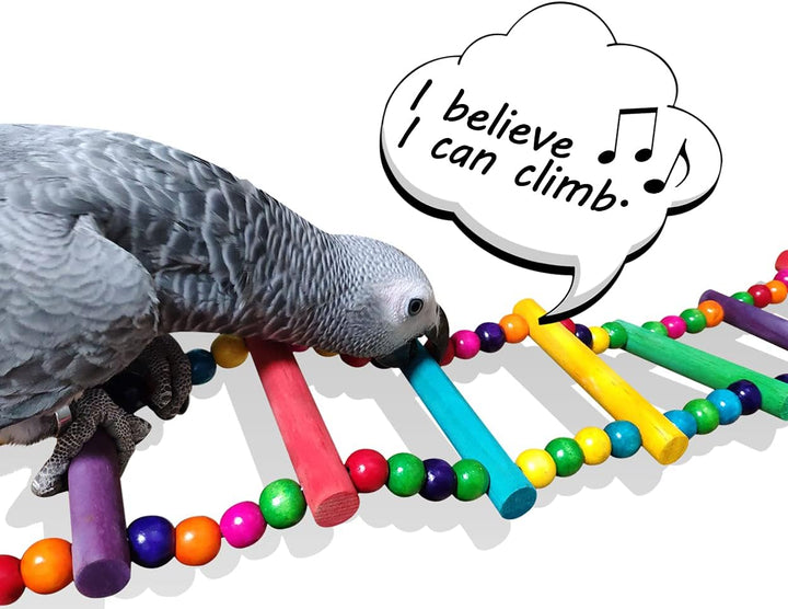 Bird Ladder Toys Coloured Flexible Parrot Swing Bridge Wooden Cockatiel Cage Hanging Climbing Ladder (39 in (16 Steps))