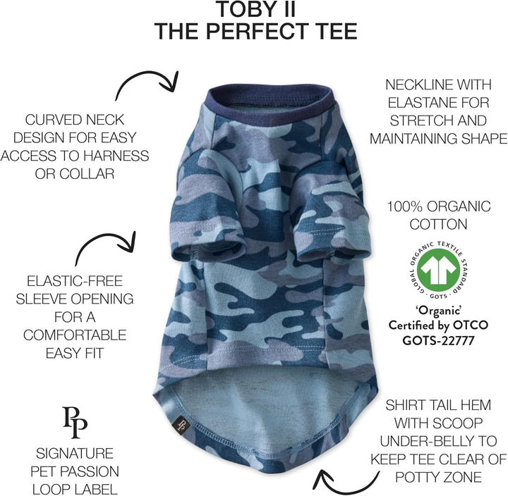 Toby II - the Perfect Tee, 3 Pack Short Sleeve Pet T-Shirt 100% Organic Cotton Tees Clothes for Small, Medium, Large Dogs​​, Navy Camo, Medium
