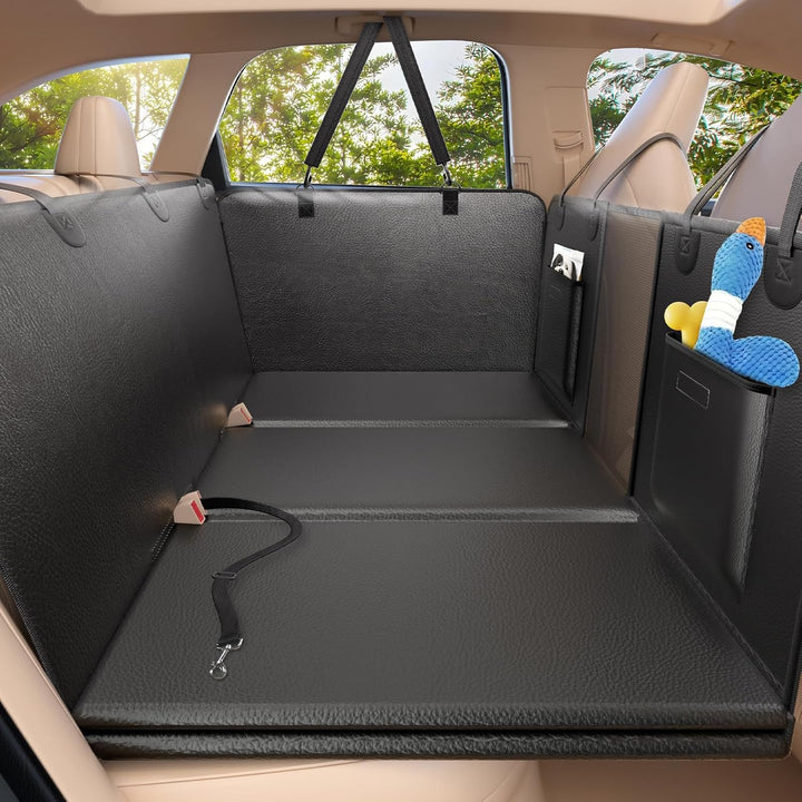 Back Seat Extender for Dogs-Large Space, Dog Car Seat Cover Hard Bottom Holds 420Lbs, Sturdy Backseat Extender for Dogs,Upgraded Material Waterproof Pet Car Bed Dog Hammock for Car, Suv,Truck
