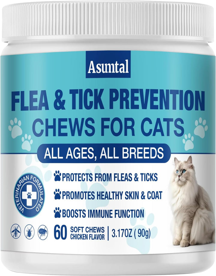 Flea Treatment for Cats Chewables, Natural Kitten Cat Flea Treatment Skin & Coat Support 60Cts
