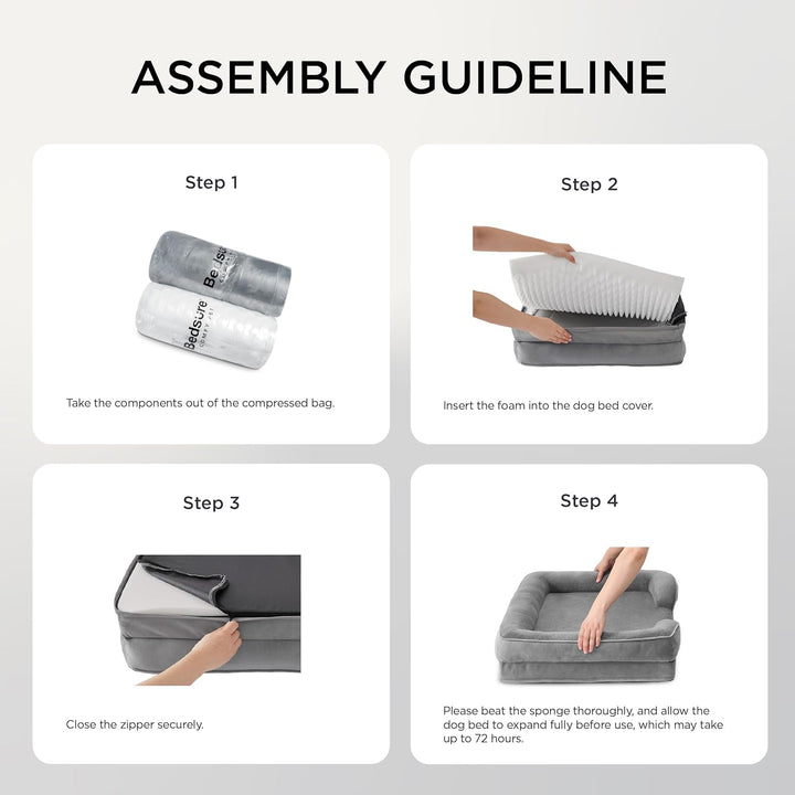 Orthopedic Dog Beds Large Sized Dog - Washable Large Dog Cat Bed Waterproof, Comfort Dogs Couch Sofa with Washable Removable Cover, Pet Bed with Nonskid Bottom, Grey, 35"