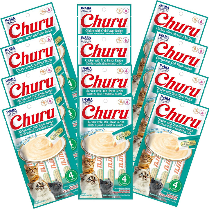 Churu Cat Treats, Grain-Free, Lickable, Squeezable Creamy Purée Cat Treat/Topper with Vitamin E & Taurine, 0.5 Ounces Each Tube, 4 Tubes, Tuna with Salmon Recipe