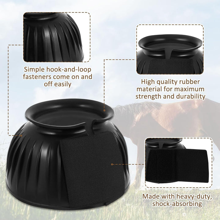 Horse Bell Boots Protect against Hoof Impact Trauma Rubber Bell Boots Horse Care for Turnout No Rub Design Comfort Quick Wrap Hook and Loop