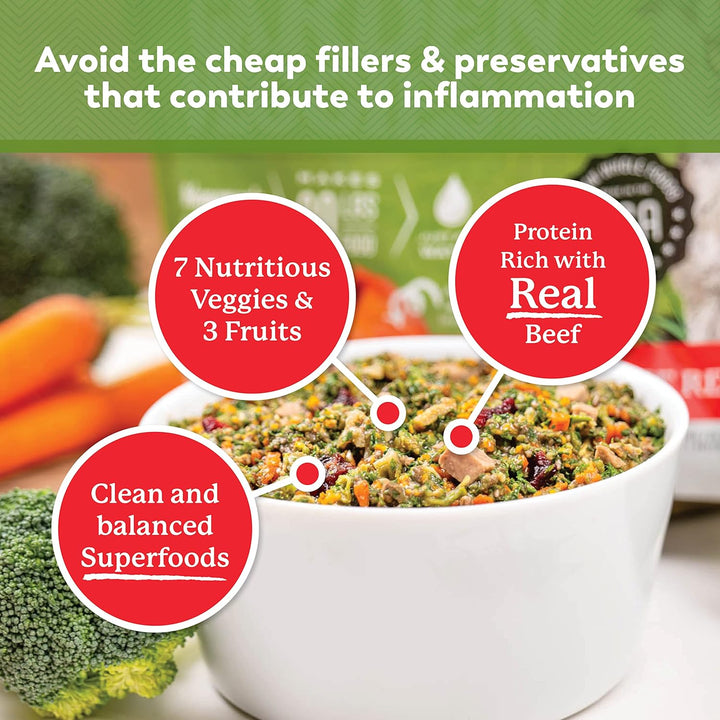 Beef & Garden Veggies Dog Food, Human Grade Grain-Free Dehydrated Food for Dogs with Freeze-Dried Beef (5 Pounds)