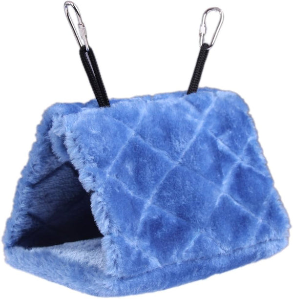 ® Plush Snuggle Bird Hammock Hanging Snuggle Cave Happy Hut Bird Parrot Hideaway Size M (23.5 * 22Cm) (Blue)
