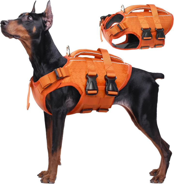 Dog Life Jacket High Flotation, Reflective Dogs Life Vest for Swimming Boating, Adjustable Small Medium Large Dog Lifejacket, Lightweight Dogs Life Preserver Rescue Handle Spring Summer Pool