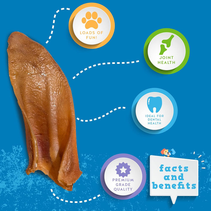Natural Half Pig Ears for Dogs Large, Pigs Ears for Dogs - Premium Dog Ear Treat - Dog Chew Treats for Large and Small Breeds (18 Pack)