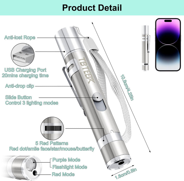 Cat Toys, USB Rechargeable Kitten Toy, 3 Light Modes & 5 Adjustable Patterns, Portable Interactive Pet Dog Cat Mouse Toy for Fun Chase Play Exercise