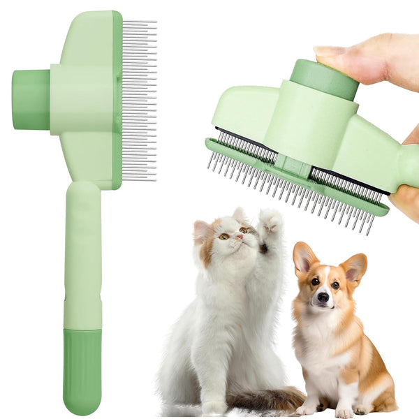 Cat Comb Dog Comb Pet Hair Removal Tool Flea for Cats and Dog Lice Cat Brush with Release Button Self-Cleaning with Long & Short Stainless Steel Metal Teeth for Shedding