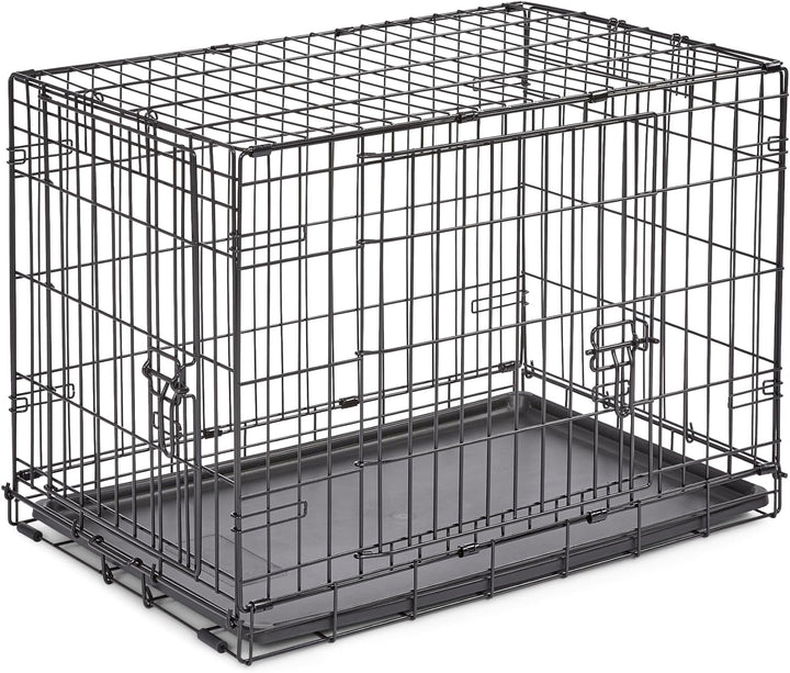Double Door Folding Metal 30-Inch Dog Crate, Enhanced Security, Includes Leak-Proof Pan & Divider Panel, for Medium-Sized Breeds