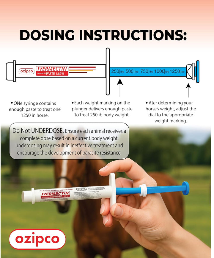 Ivermectin Horse Paste 1.87% | Apple Flavor – 6.08G Syringe for Equine Use Only up to 1250 LB