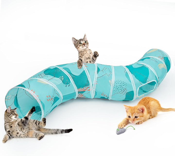 Cat Tunnel, Cat Tunnels for Indoor Cats, S-Shape Cats Cave with Cat Toys, Foldable Cat Tubes and Tunnels for Cats, Rabbit, Puppy, Guinea Pig