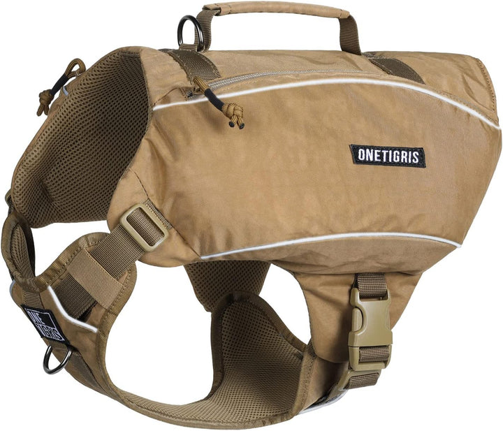 Y-Shaped Dog Backpack with Handle, Pockets & No Pull D-Rings, Lightweight Hiking Gear for Dogs Hunting Camping Travel (Medium, Green)