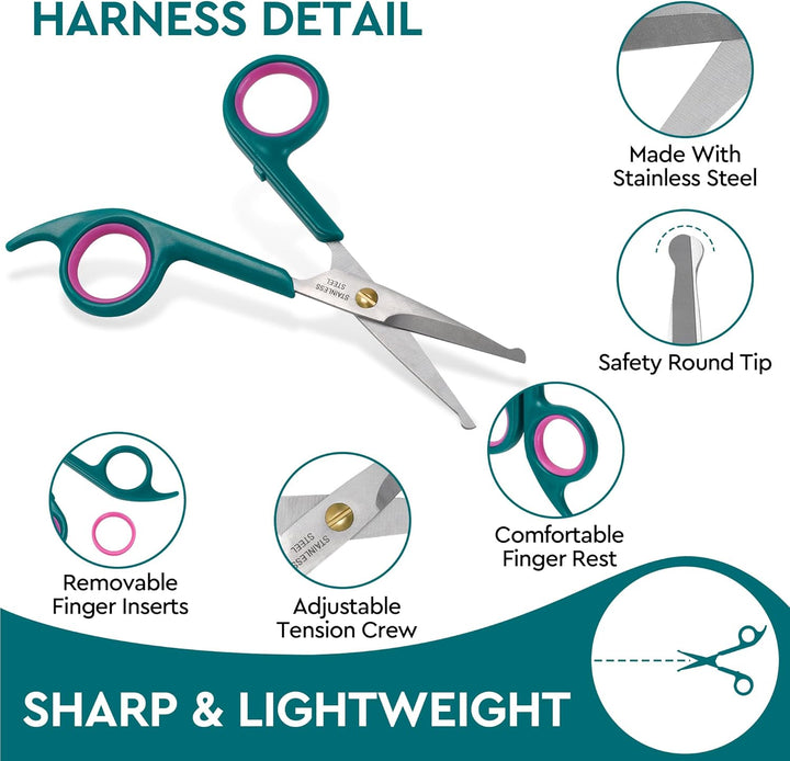 Professional Dog and Cat Grooming Scissors, Pet Grooming Shears, Sharp Stainless Steel Blade with round Tips - Safety Fur Trimming for Dogs, Cats (Set of 2)