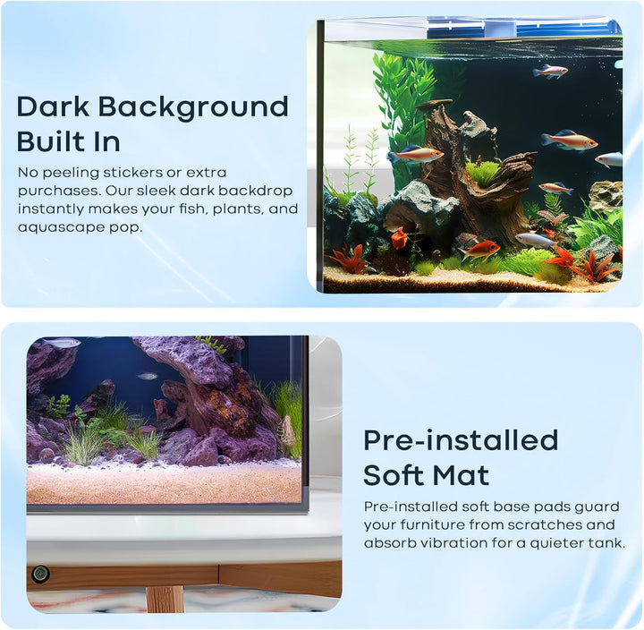 5 Gallon Small Aquarium Set Glass Fish Tank 6 Gallon, Starter Kit with Heater Self Cleaning System Filter Bright Light Rocks Gravel Cleaning Tool, Leak-Proof Clear Rimless Betta Plants