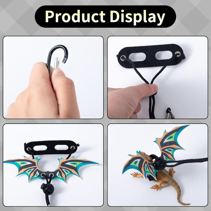 2 Pack Bearded Dragon Lizard Harness Leash Set, Adjustable Reptile Lizard Leashes with Adorable Dinosaur Wing for Geckos, Chameleon, Lizards