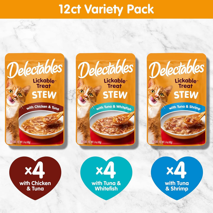 Delectables Stew Lickable Wet Cat Treats for Adult & Senior Cats, Variety Pack, 1.4 Ounce (Pack of 12)