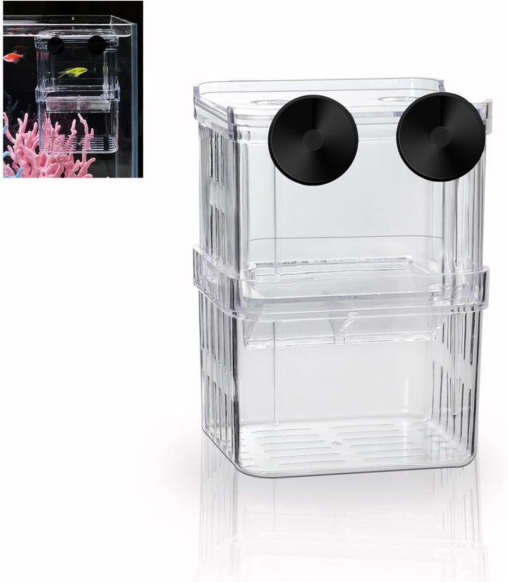Aquarium Fish Tank Hatchery Incubator Breeding Box, Acrylic White Breeder Isolation Divider Hatching Boxes Accessory Small Baby Fishes Shrimp Clownfish Guppy