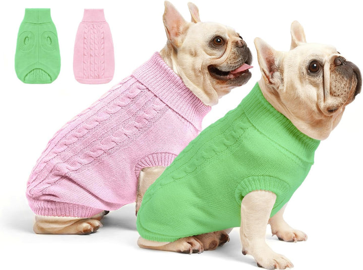 2 Pack Dog Sweaters for Small Dogs - Puppy Medium Warm Clothes in Winter, Turtleneck Pullover Design for Boy Girl Pet, Doggie, Cat, Kitten Chihuahua Bulldog Pug Beagles (M, Grey, Pink)