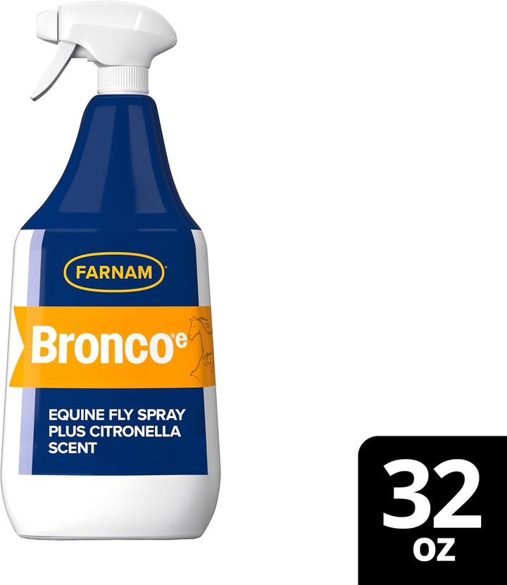 Broncoe Fly Spray plus Citronella for Horses, Dogs & Premises - Kills Flies, Ticks, Fleas, Lice & Mosquitoes - Water-Based, Non-Oily Multi-Purpose Insecticide - 32 Oz