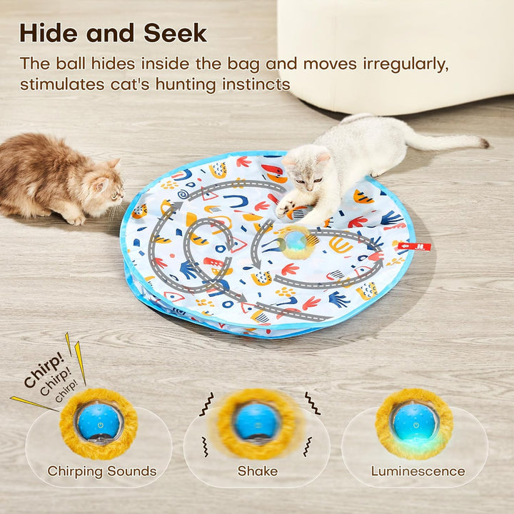 Interactive Cat Toys, Fast Moving Ball in Play Mat, Automatic Motion Activated Ball Hide and Seek for Indoor Exercise Kicker, Animal Squeaky, 28 Inch Mat