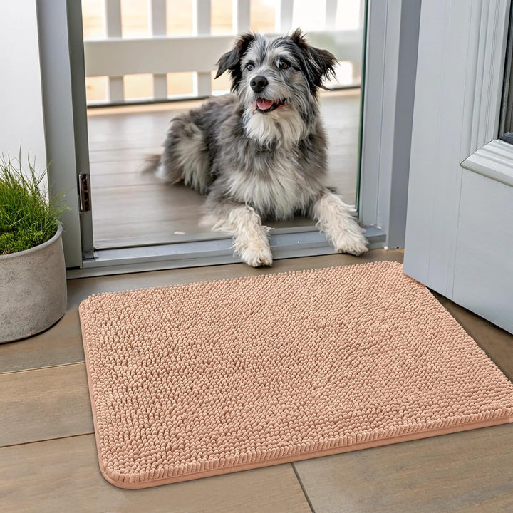 Dog Door Mat for Muddy Paws 30X20, Absorbs Moisture and Dirt Doormat, Non-Slip Washable Quick Dry Chenille Front Door Mat Indoor Entrance, Entryway Carpet for inside Floor, Grey