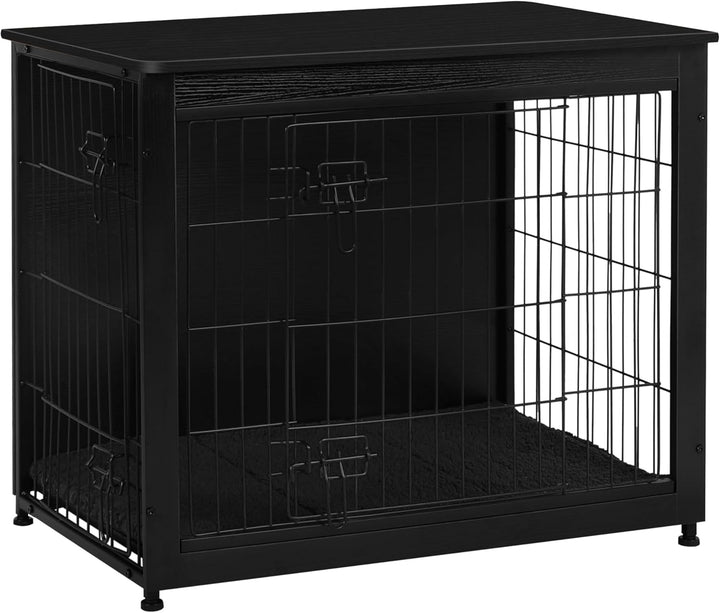 Dog Crate Furniture with Cushion, Wooden Kennel Table with Double Doors, Indoor Dog House, Small/Medium/Large/Extra Large Size, 27.2" L, Rustic Brown