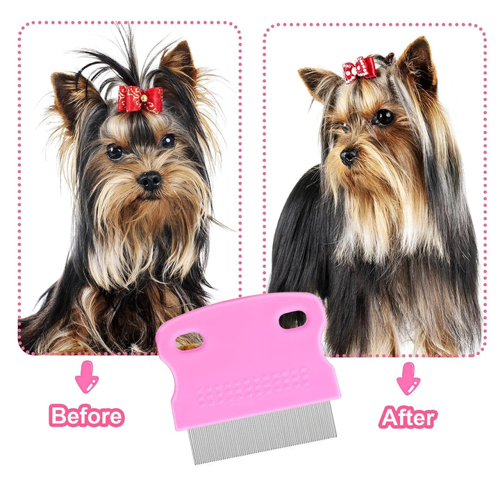 5 Pack Flea Lice Comb,Stainless Steel Dog Cat Grooming Combs with Rounded Teeth,Double-Sided Tear Stain Remover,Dematting Comb for Dogs Cats Ideal for All Types of Small, Medium, Large Pets (Pink)