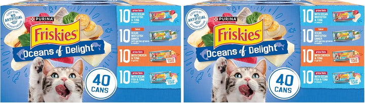 Purina  Wet Cat Food Variety Pack, Oceans of Delight Flaked and Prime Filets - (Pack of 40) 5.5 Oz. Cans