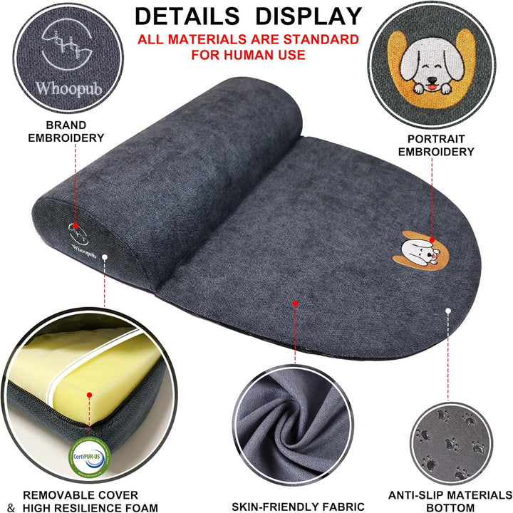 Dog Bolster Pillow for Large Dogs, Benefit for Cervical Vertebra and Neck, Easy to Carry When Traveling, with High Resilience Foam, Machine Washable Cover＆Easy to Clean (Dark Gray, Large)