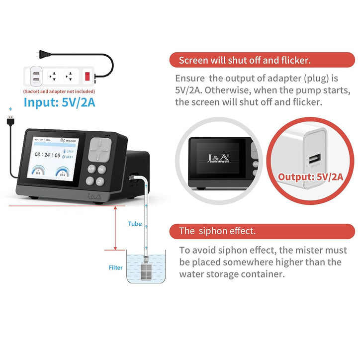J&A Smart Reptile Mister, Automatic Misting System for Tanks - Programable Timer with Temperature/Humidity Probe, Ideal for Reptile Habitat (Black)