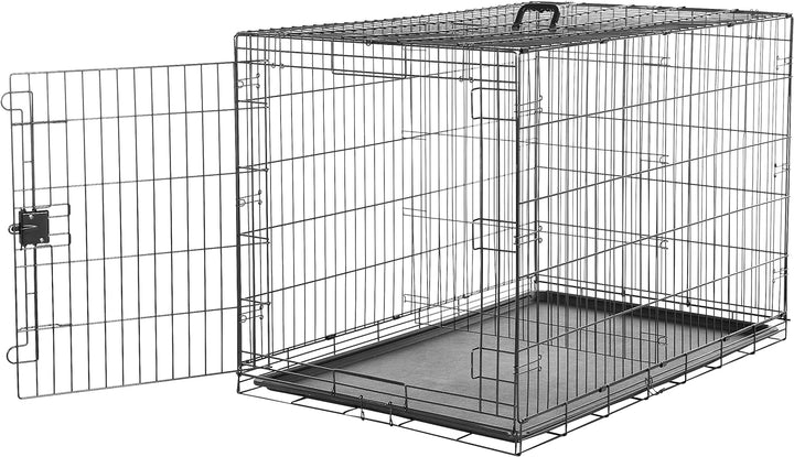 Durable, Foldable Metal Wire Dog Crate with Tray, Double Door, 36 X 23 X 25 In, Black