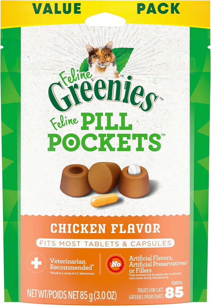 Feline Pill Pockets for Cats Natural Soft Cat Treats, Chicken Flavor, 3 Oz. Pouch (85 Treats)