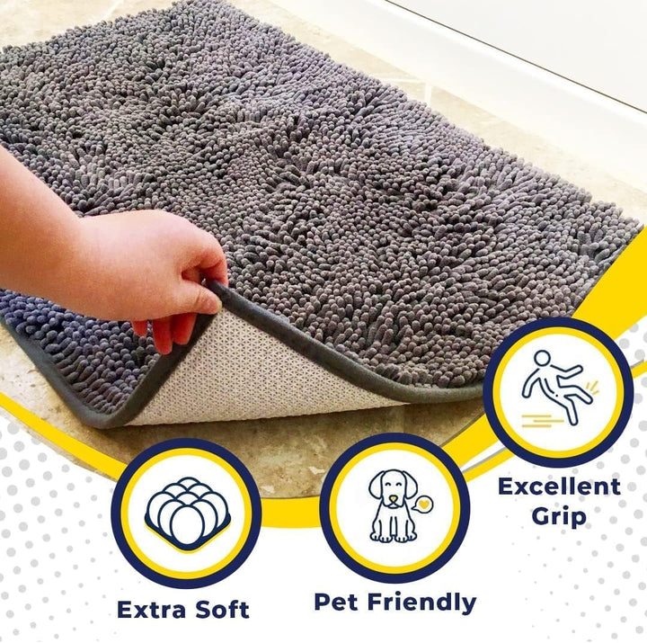 ® Pack of 3 Highly Absorbent Microfiber Dog Door Mat and Pet Rug, Non Slip Thick Washable Area Mat Soft Chenille for Kitchen Bathroom Bedroom and Outdoor - Grey Small, Medium & Large