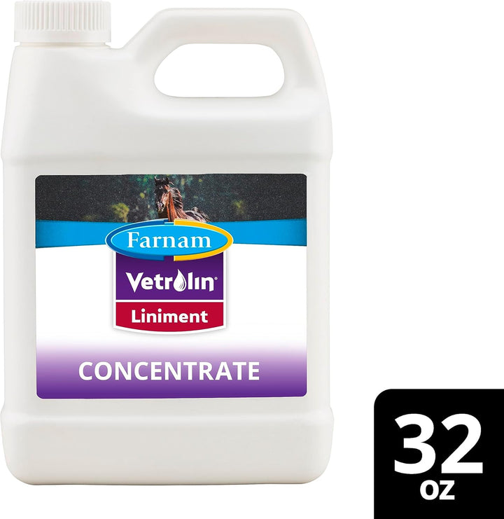 Vetrolin Horse Liniment for Muscle Soreness, Stiffness and Inflammation Relief on Horses, Helps Reduce Swelling, Aids in Pain Relief, 32 Oz.
