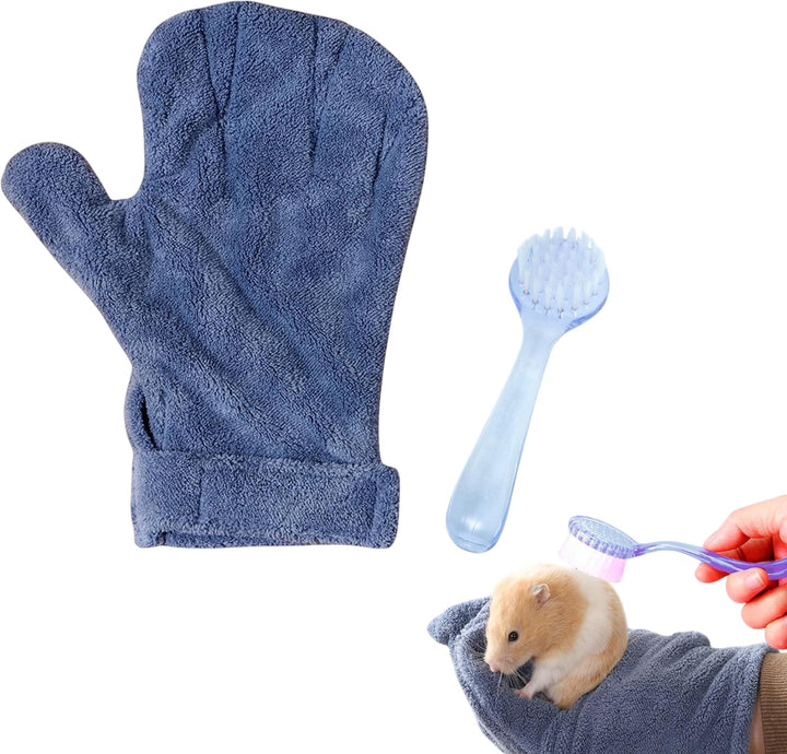 Hamster Calming Bite Proof Gloves and Grooming Brush Set, Hamster Bite Resistant Gloves Massage Brushes, Anti-Bite Glove Grooming Supplies for Small Animals Rabbit Rat Sugar Glider (Pink)