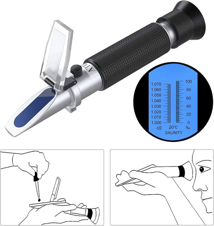 Salinity Refractometer Saltwater Aquarium for Seawater, Pool, Tank, Marine, Fishkeeping, 0-100PPT & 1.000-1.070 Salinity Tester with ATC Function Salinity Hydrometer Kit