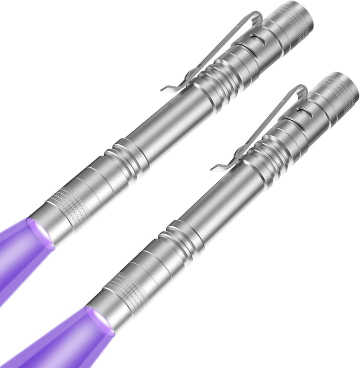 2 UV Black Light Flashlight, 2 Pack 395Nm Mini Pen Light with Clip, Waterproof Ultraviolet Flashlight for Leak, Pet Urine, Scorpion, Hotel Inspection, Dry Stain and Bed Bug.