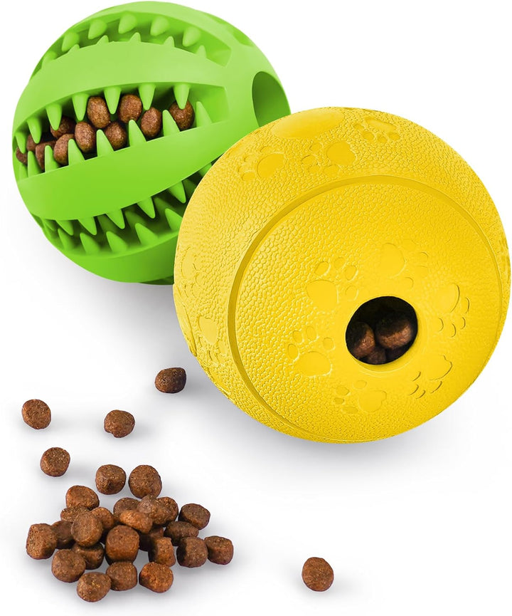 Dog Puzzle Toy 2 Pack, Interactive Dog Toys for Treat Dispensing, Durable Puppy Toys for Teething, Dog Treat Ball for Teeth/Slow Feeder/Iq Training/Playing, Blue-2.75‘’, Green-3.14‘’