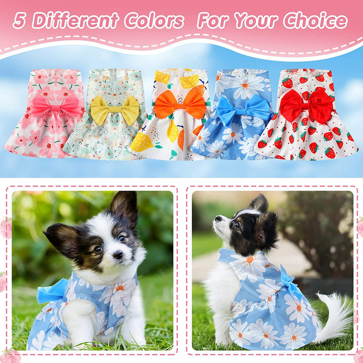 5 Pieces Dog Clothes Girl Dog Dresses Floral Puppy Dresses Pet Cat Princess Bowknot Clothes Cute Puppy Summer Outfits for Yorkie Female Cat Pets, 5 Styles(Cute Style,Small)