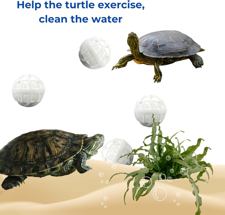 Square Turtle Feeding Ring with Suction Cup and 4 Pcs Nitrifying Balls Set, Fish Food Holder and Aquatic Toys for Turtles Tortoise Goldfish Guppy Koi Puffer, Aquatic Turtle Tank Accessories (Square)