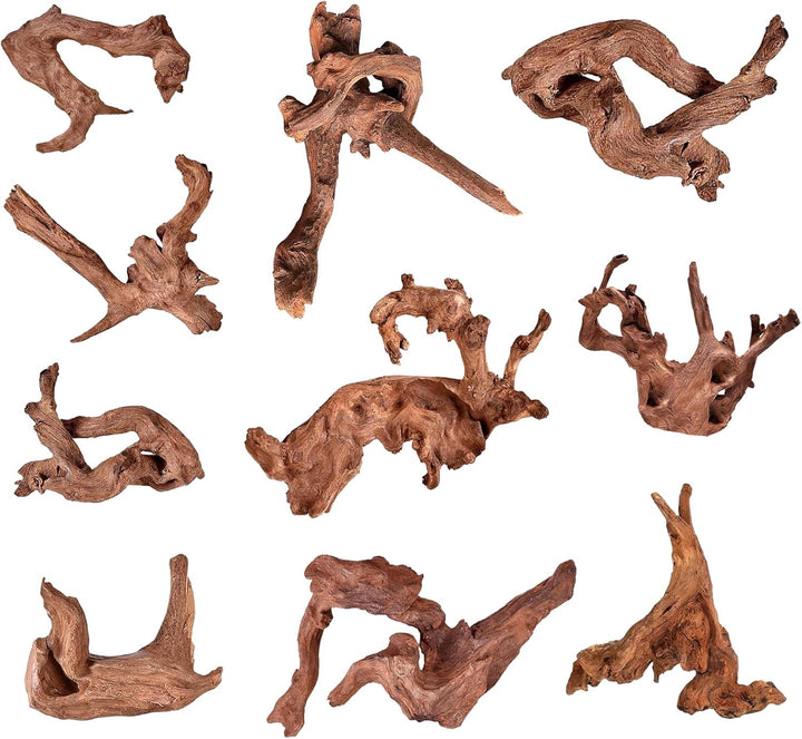 Natural Aquarium Driftwood for Fish Tanks & Reptile Terrariums – Safe Fish Tank Decorations, Unique Twisted Branches 3-Piece 7-11 Inch Low Tannin, Easy to Sink