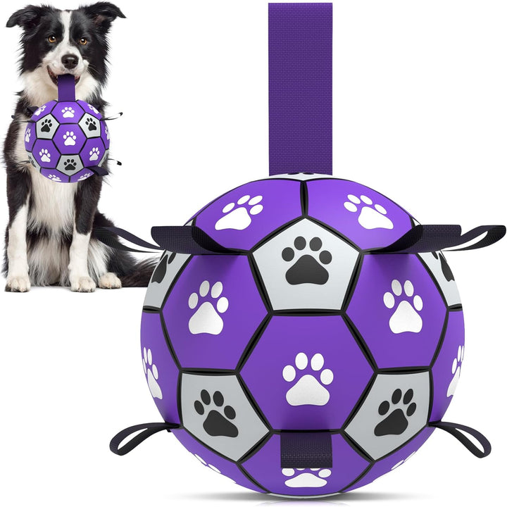 Premium Dog Toys Balls, Dog Soccer Ball with Straps, Dog Birthday Gifts, Herding Ball, Durable Balls for Small Medium Pet, Puppy Outdoor Toy, Pet Training Soccer Ball, World Cup Soccer (6 Inch)