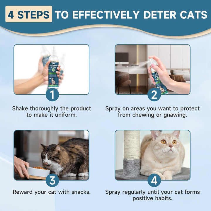 Cat Deterrent Spray, Natural Cat Repellent Spray, Cat Scratch Deterrent for Furniture, Sofas, Rugs, Curtains, Plants, Indoor & Outdoor Keep Cats Kittens Away, No Alcohol & Trace 6.76 FL Oz